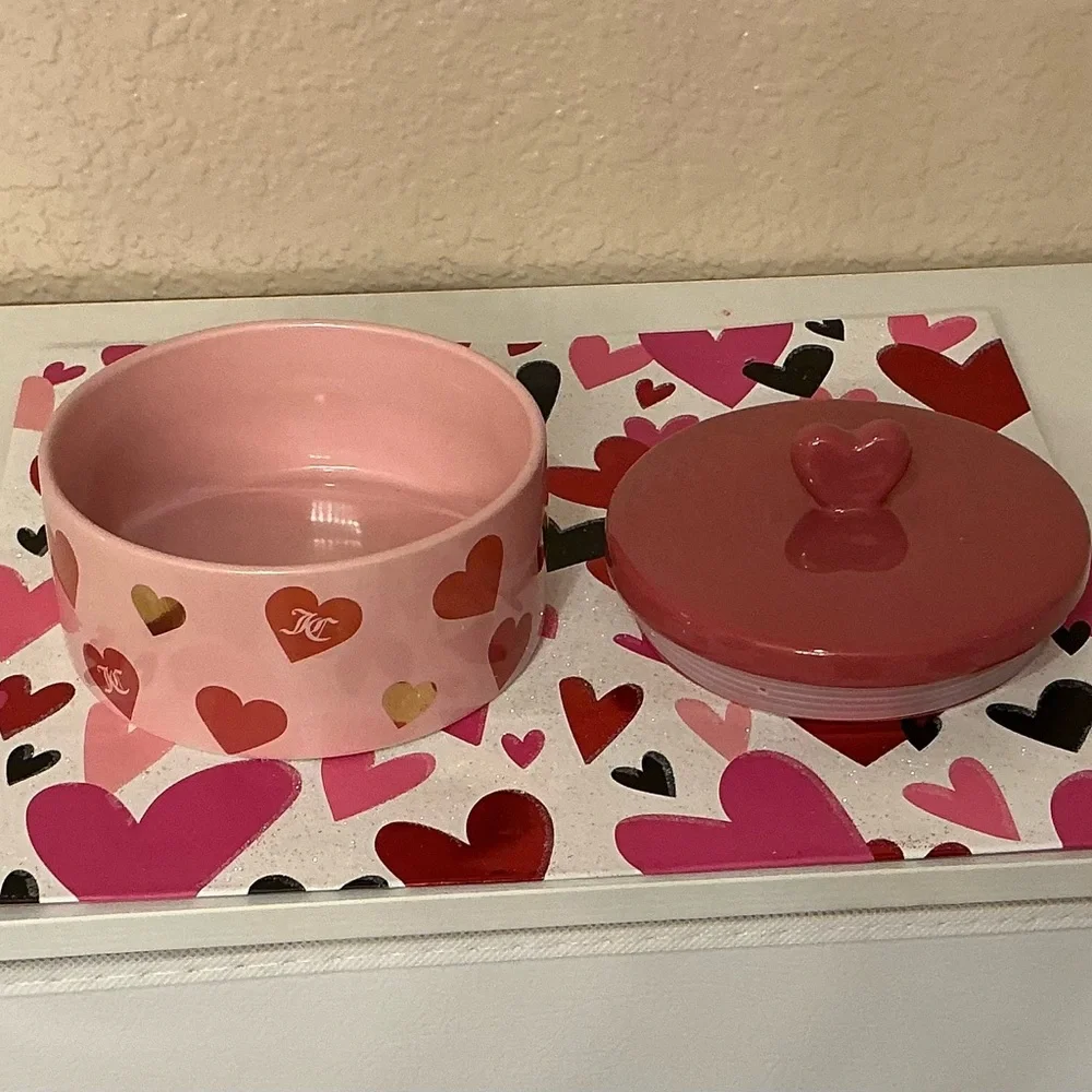 Juicy Couture Heart Patterned Pink Ceramic Trinket Box with Lid